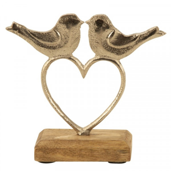 Metall-Herz mit Vögeln auf Holzsockel