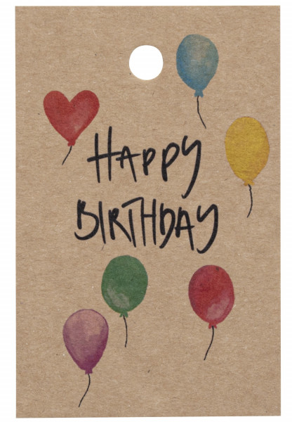 Spruchkarte mit Loch für Bänder &quot;Happy Birthday&quot;