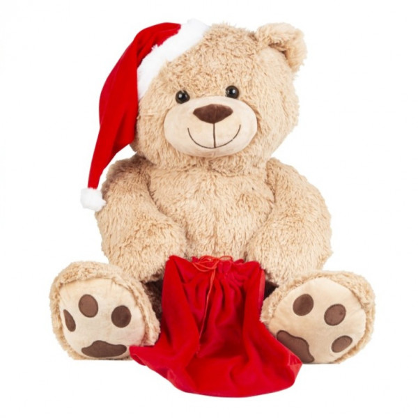 (ab 15.9. erhältlich) Bär mit Nikolausmütze und rotem Sack (zum Befüllen)