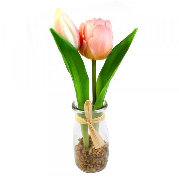 Tulpe x2 in Glas mit Raffia