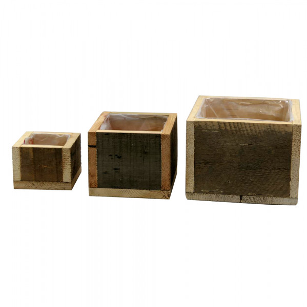 Holz-Pflanzkasten mit Liner 3er-Set quadr.