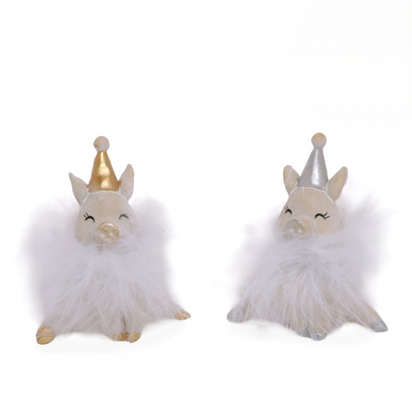 (ab 15.9. erhältlich) Poly-Glücksschwein mit Hut, 2 sort.