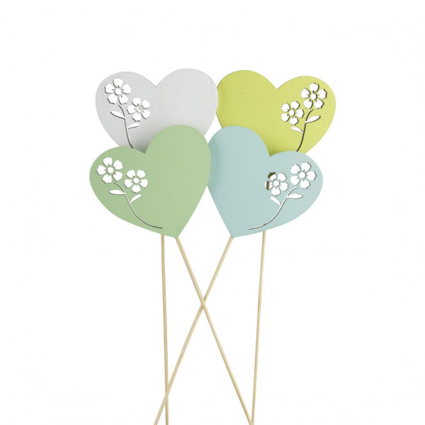 Holz-Herz mit Blumenlasercut am Pick 4fach