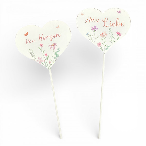 Metall-Herz Stecker "ALLES LIEBE/VON HERZEN"