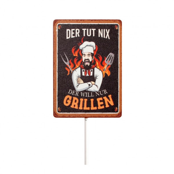 Metall-Schild am Stab, &#039;DER TUT...GRILLEN&#039;