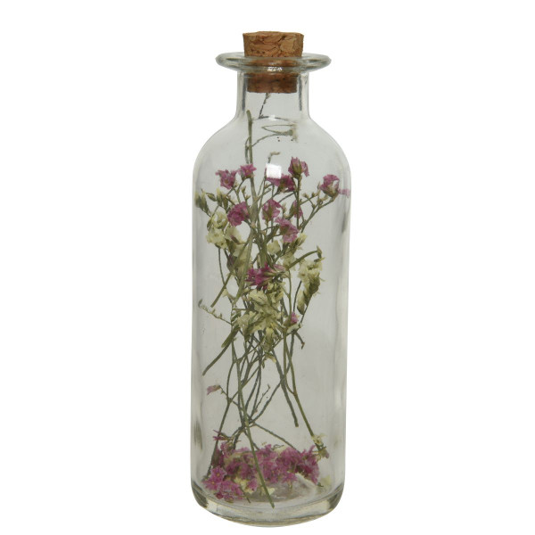 Glasflasche mit Trockeblumen Deko