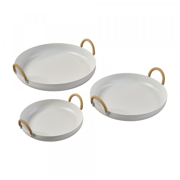 Metall Tablett mit Griffen rund s/3