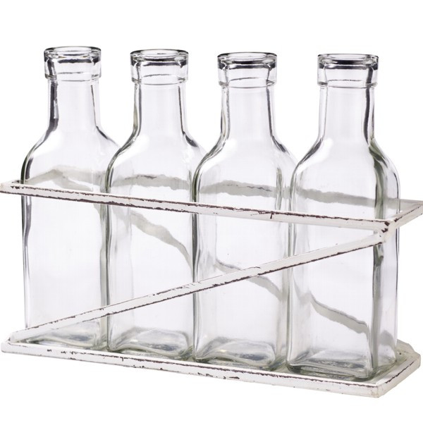 Glasflasche mit Metallhalter x4