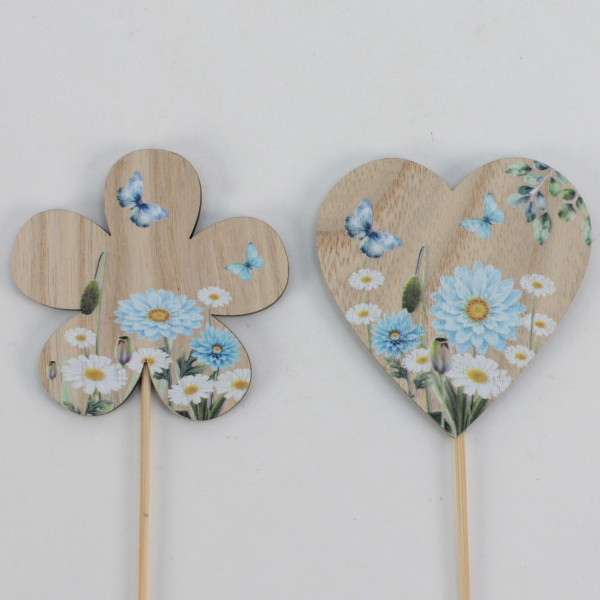 Holz-Herz "Blaue Dalie" Stecker 2f sort.