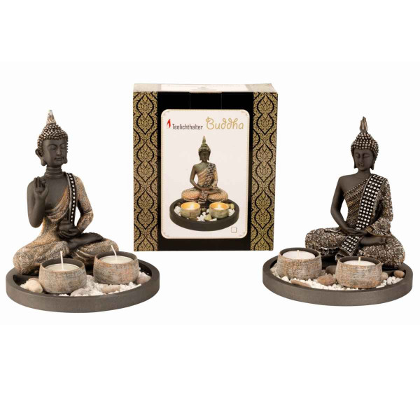 Poly-Buddha Set für 2 Teelichter