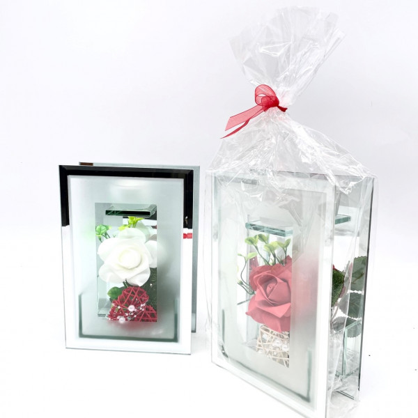 Glasdeko eckig "Rose + Teelicht" 2f. Sort.