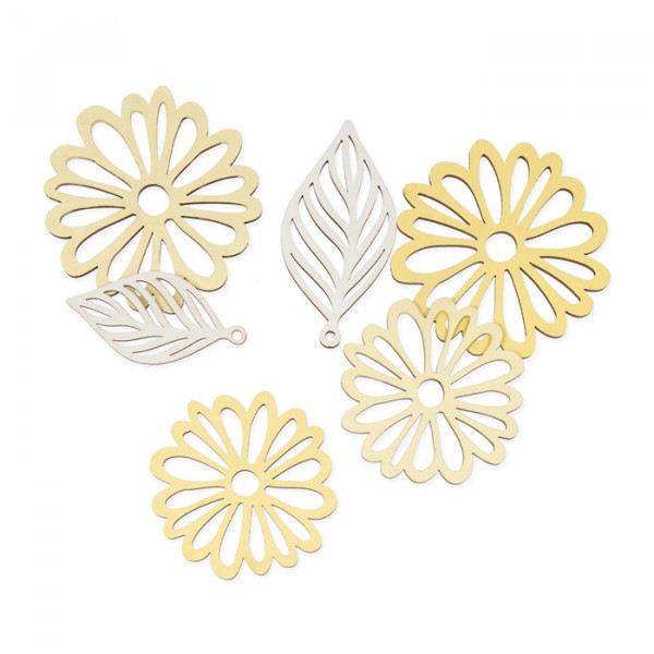 Holzsortim."Blüten/Blätter"4sets x 6pcs