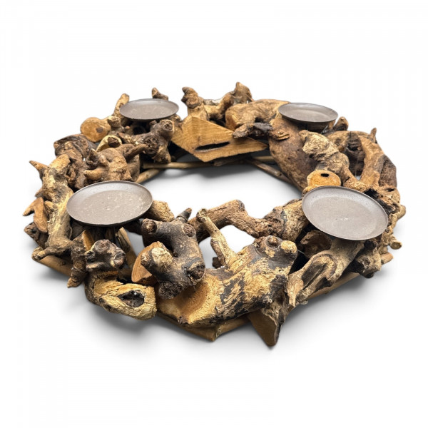 Holz-Kranz mit 4 Kerzenhalter