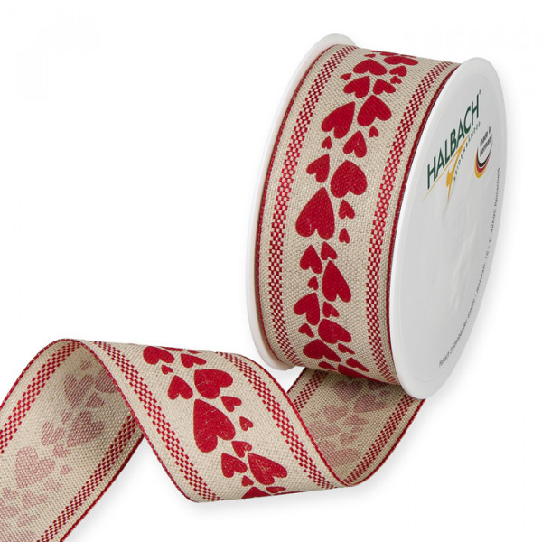 Leinen-Druckband ,,Herzen m. Rand "