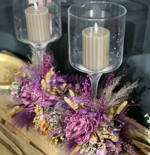 Deko-Glasgesteck mit LED-Kerze,Trocken-&amp;Kunstblumen (Dekovorschlag-nicht bestellbar)