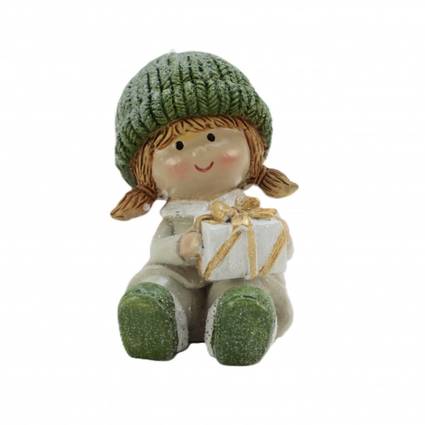 (ab 15.9. erhältlich) Kind Sara mit Päckchen sitzend