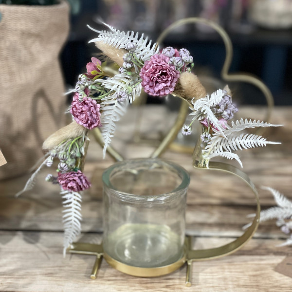 Metallherz mit Glas-Windlicht und Trockenblumen-Deko (Dekovorschlag-nicht bestellbar)