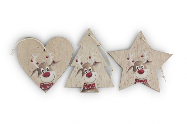 Holz Baum, Stern und Herz mit Rudi am Hänger