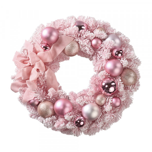 Vorbestellung: (610) Weihnachtskranz,pink,mit Kugeln+Schleife