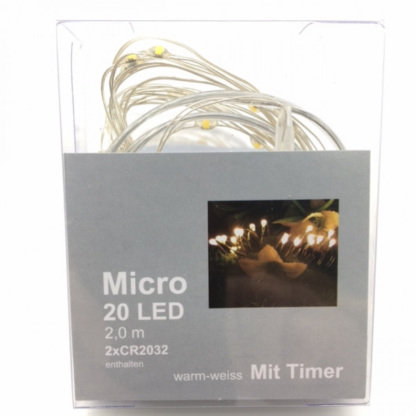 LED-Lichterkette 20L m. Knopfbatterie und Timer