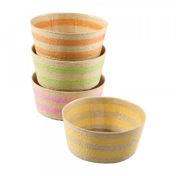 Vorbestellung: (107) Plastik-Topf "Sunny" mit Jute umw. 4f sort