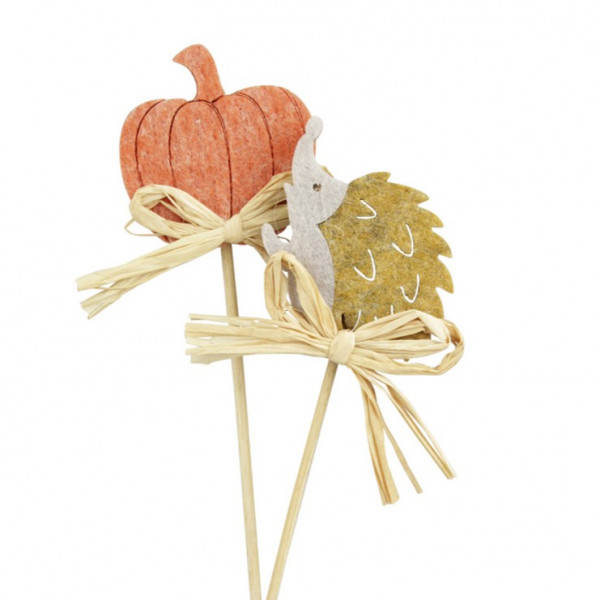 Filz-Holz-Igel &amp; Kürbis mit Schleife am Pick 2fach