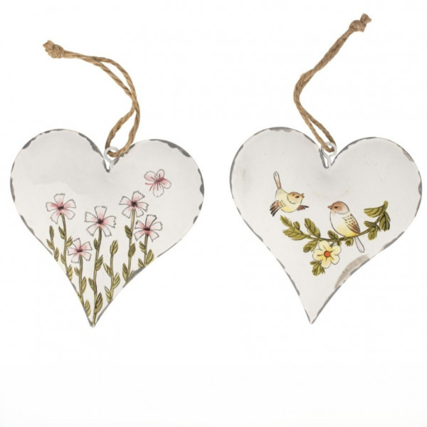 Metall-Herz mit Blumen &amp; Vogel 2f sort.