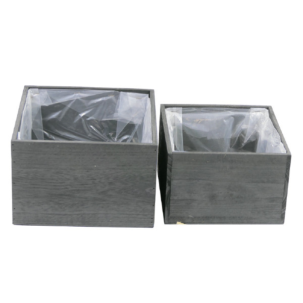 Kiste Holz quadratisch Set/2 mit Folie