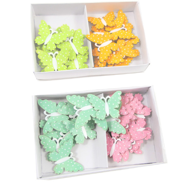 Holzschmetterlinge mit Klebepunkt