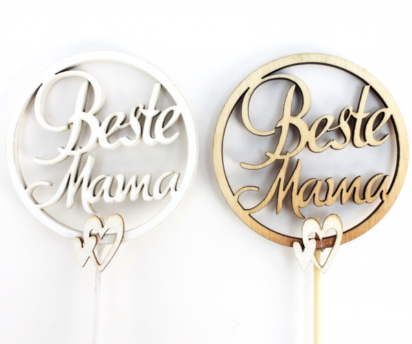 Holz-Stecker "Beste Mama" 2 farbig