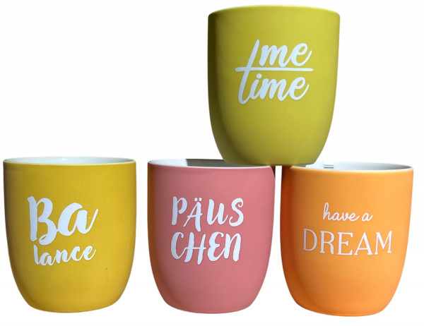 Keramik-Becher 4 Farben Sort.