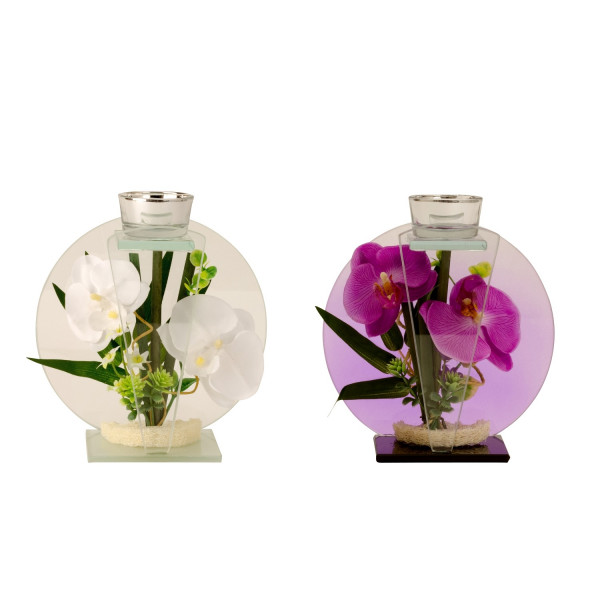 Glasdeko mit Orchidee lila&amp;weiß 2f sort.