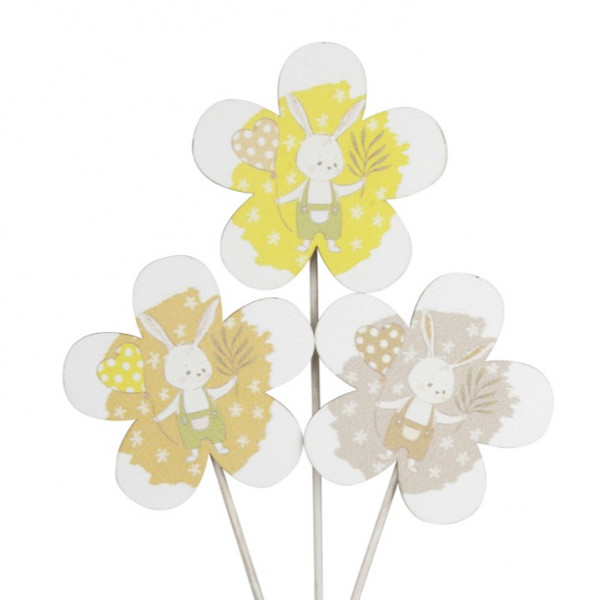 Holz-Blüte mit Hasenprint am Pick 3fach