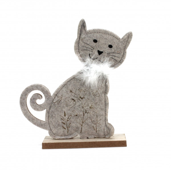 Filz-Katze Martha mit Federkragen auf Stand