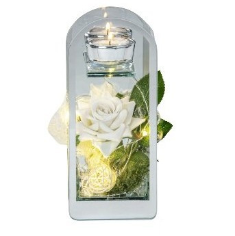 Glasdeko m. Rosen-Deko Teelicht und LED-Licht