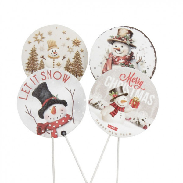 Holz-Weihnachtsgrüße mit Schneemann am Pick 4fach