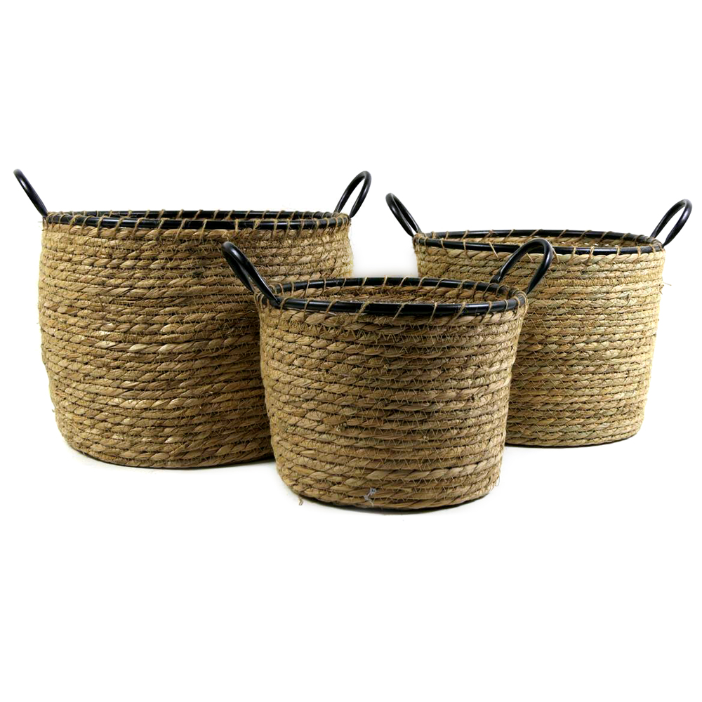 Korb mit Henkel u Folie 2erSet Übertöpfe aus Naturmaterial Körbe