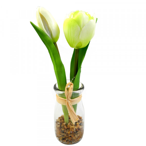 Tulpe x2 in Glas mit Raffia