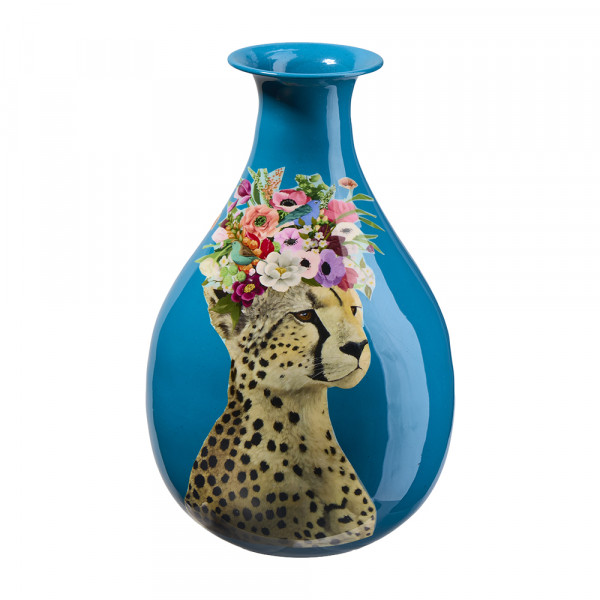 Vorbestellung: (090) Metall Vase rund mit Gepard Motiv