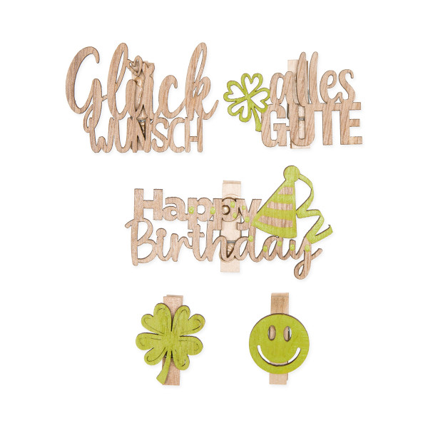Deko-Holzklammern "Geburtstag"