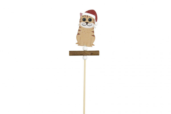 Holz Katze "Merry" am Pick breit