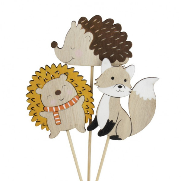 Holz-Igel und Fuchs am Pick 3fach