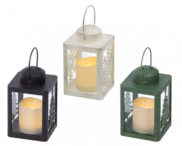 LED Laterne plastik Flacker-Effekt Outdoor 3ass