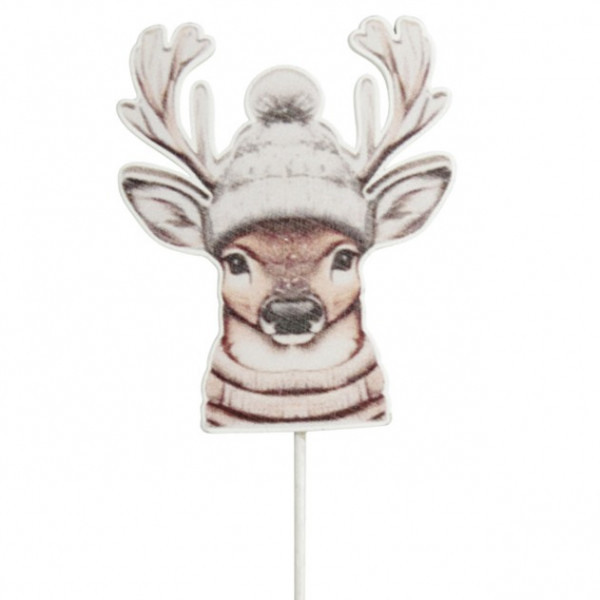 Holz-Hirsch mit Mütze am Pick
