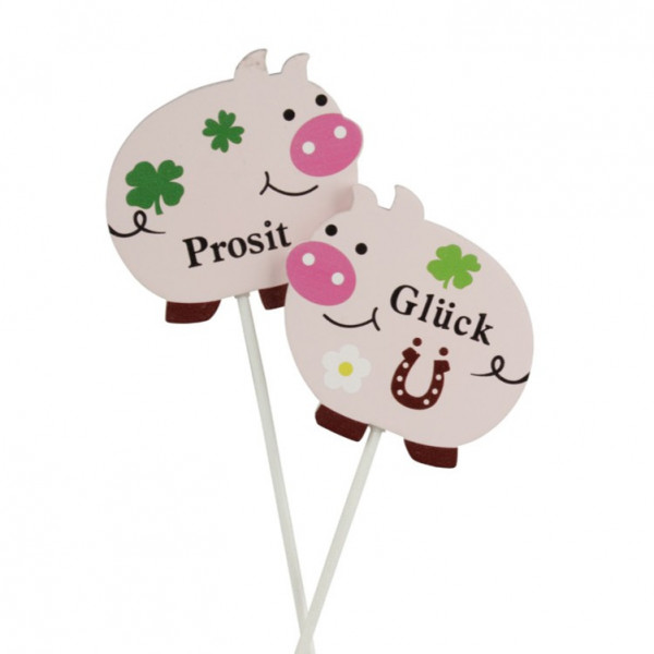 Holz-Glücksschwein am Pick 2fach