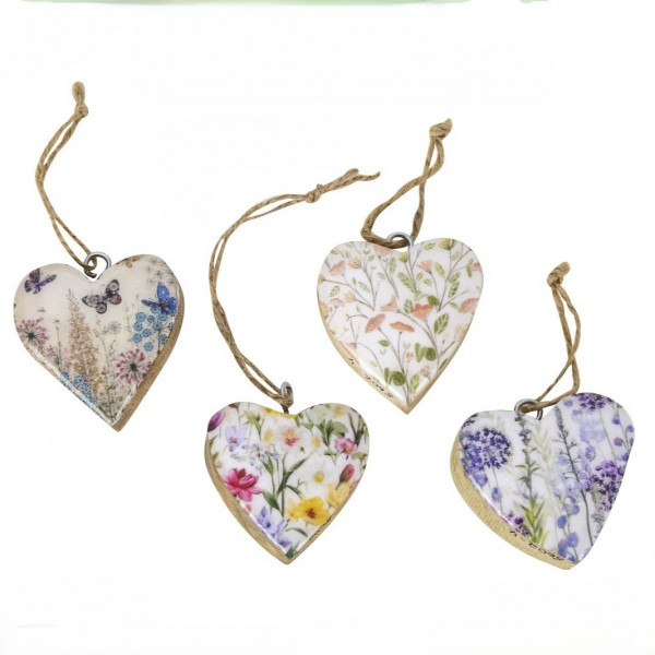 Holz-Herz mit Frühlingsmotiven z.Hängen