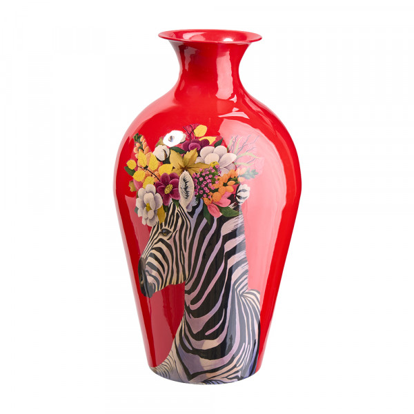 Vorbestellung: (089) Metall Vase rund mit Zebra Motiv