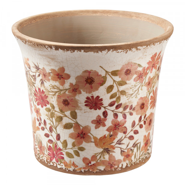 Keramik-Übertopf mit Blumenmuster