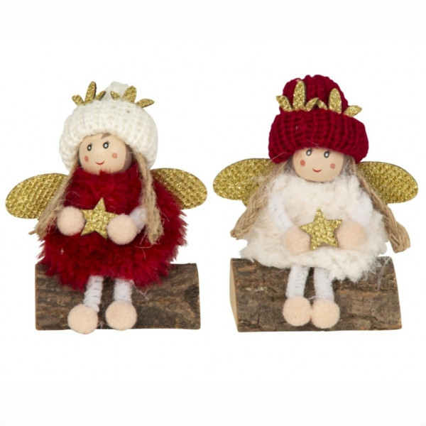(ab 15.9. erhältlich) Stoff-Engelchen sitzend auf Holzstamm 2f sort.