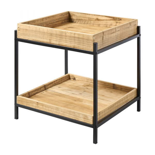 (067) Metall Beistelltisch mit Holzeinsätzen